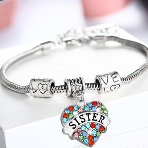 🎉🎉NEW🎉🎉 SISTER LOVE Bracelet w/ Colorful Rhinestones OS Adj Charms